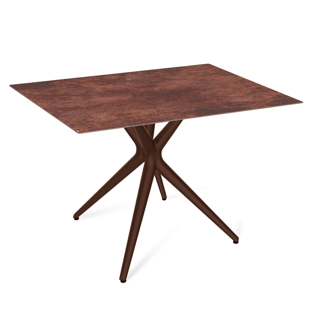 

Стол обеденный с коричневой прямоугольной столешницей из керамики на четырех пластиковых ножках Brown Ceramics