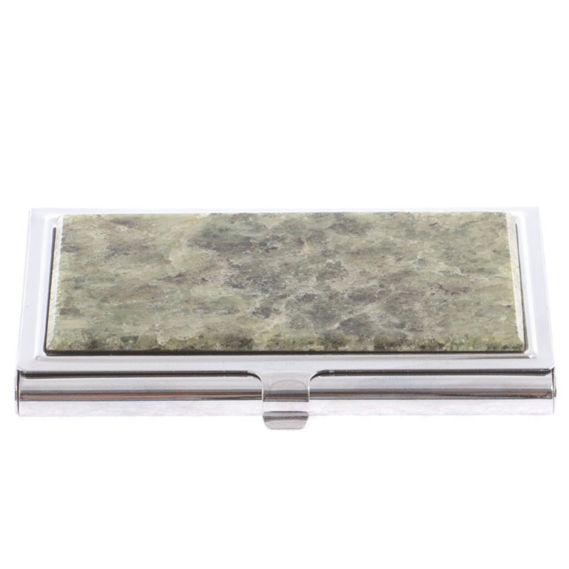 

Визитница карманная металлическая с накладкой из натурального камня Апатит Stone Business Card Holders