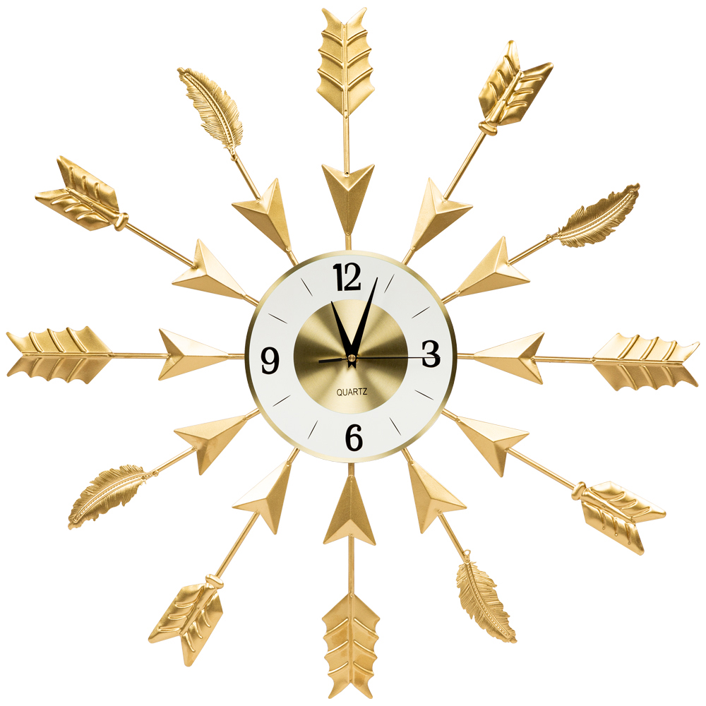 

Часы настенные золотые из металла с декором в виде стрел Current Time