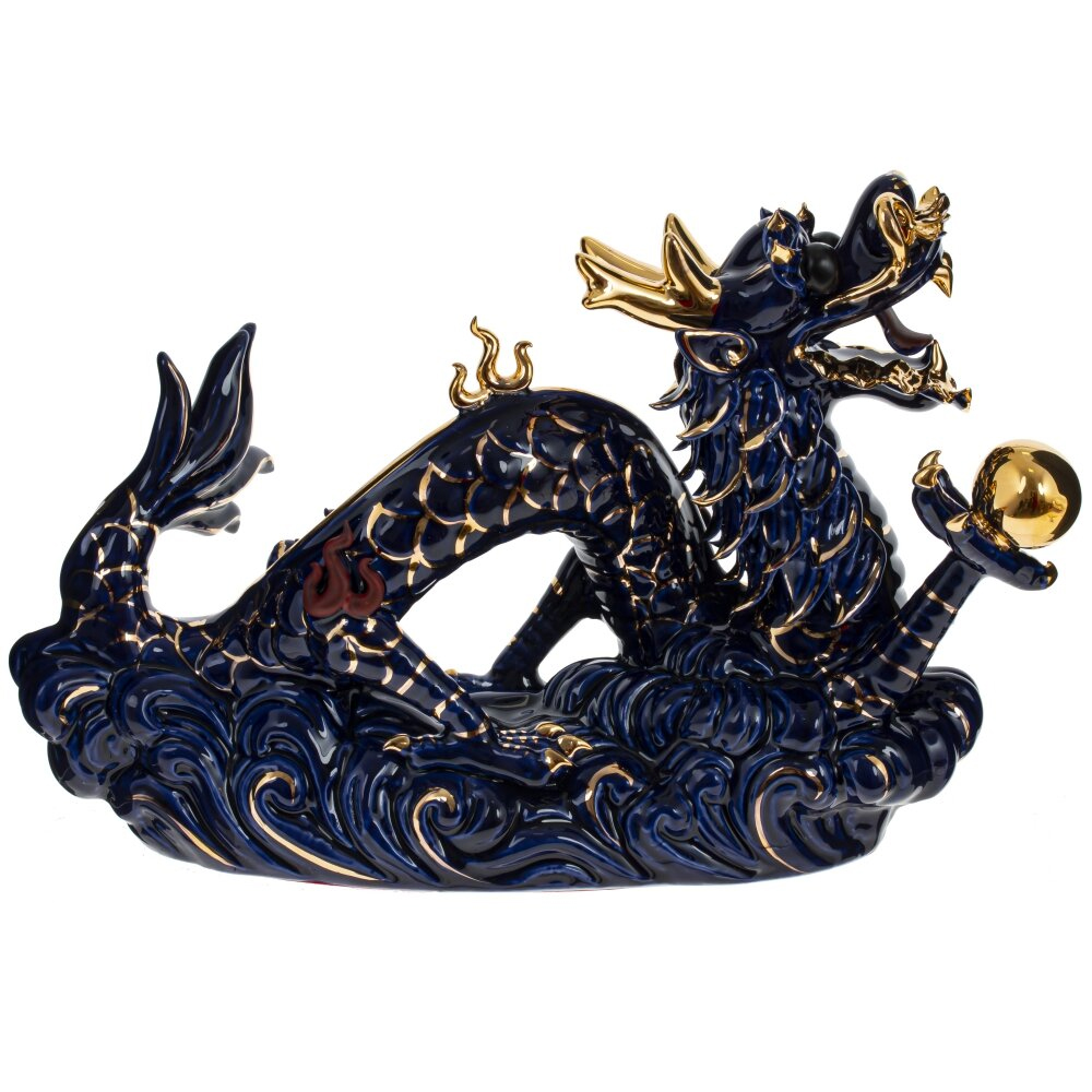 

Декоративная фарфоровая статуэтка Китайский дракон Фуцанлун на облаке Темно-синий
