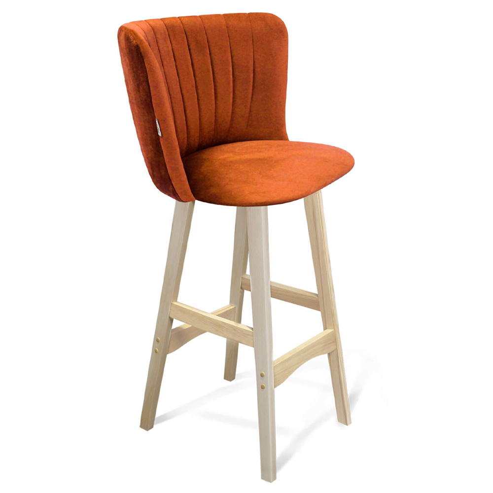 

Барный стул со спинкой на 4-х деревянных ножках Оранжевый Велюр Ava Charm