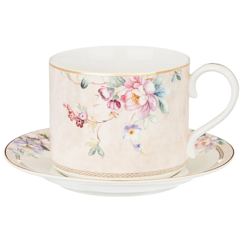 

Чайная пара из фарфора с цветочным принтом 300мл Flower Porcelain Collection