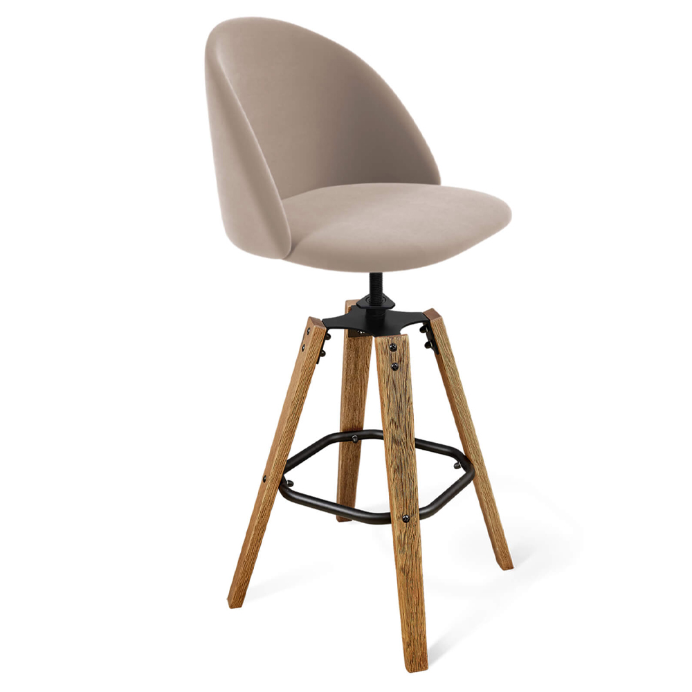 

Барный стул со спинкой и металлической подставкой на 4-х деревянных ножках Бежевый Велюр Vendramin Chair