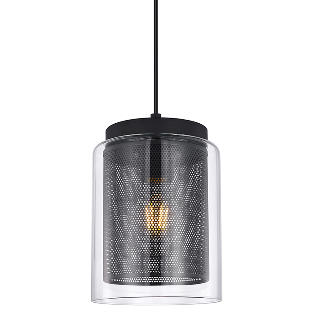 

Подвесной светильник с сетчатым металлическим плафоном цилиндрической формы черный Metal Mesh