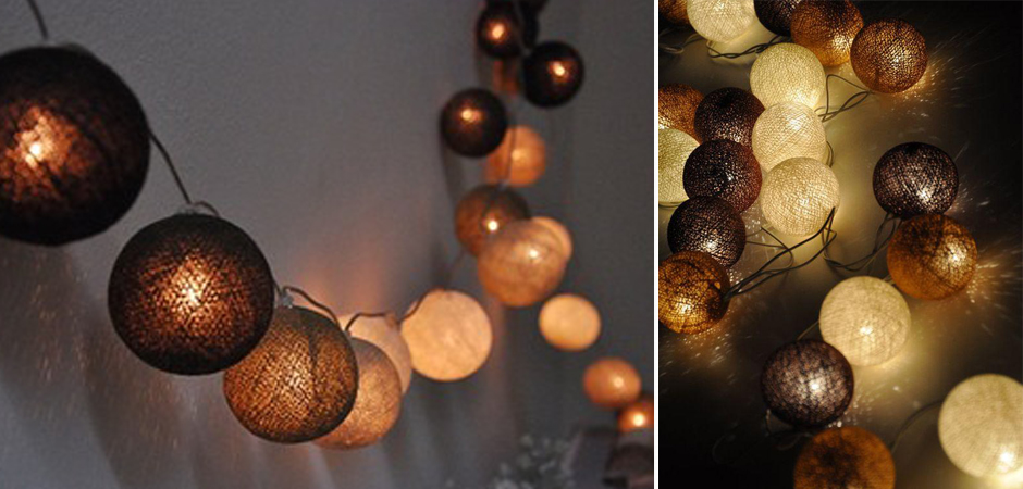 Гирлянда хлопковые фонарики Сotton Ball Brown - Loft-Concept в Москве