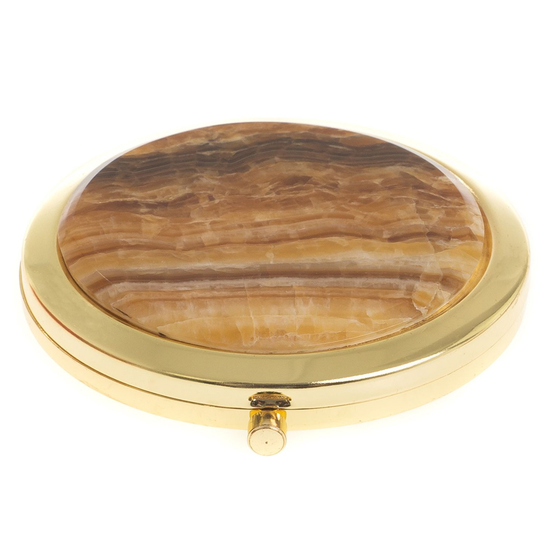 

Зеркало карманное складное круглое из натурального камня Оникс в подарочной упаковке Gold Stone Mirrors
