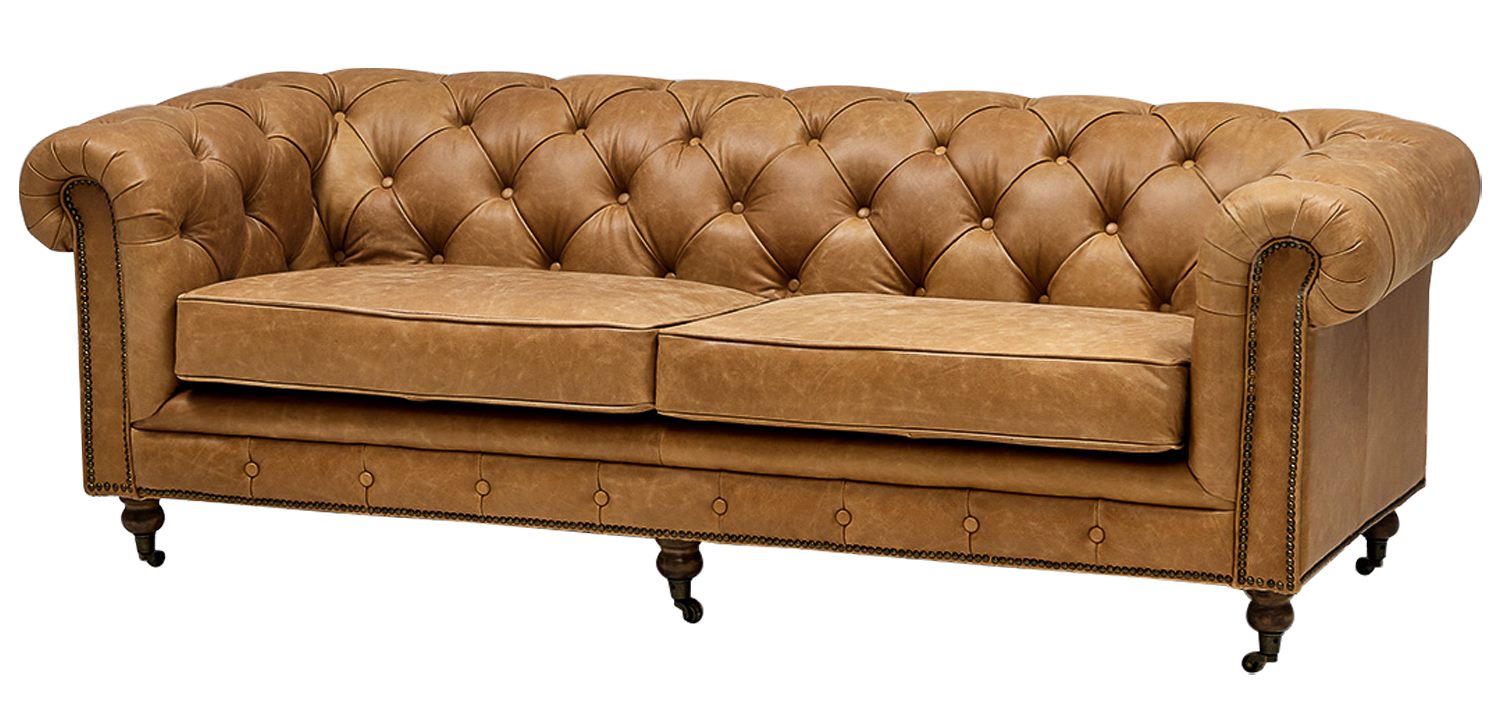 Диван Chesterfield Cinnamon Leather Sofa из винтажной кожи - фото