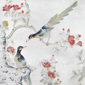 Обои шинуазри Japanese Garden Original colourway on Sterling Silver gilded Xuan paper