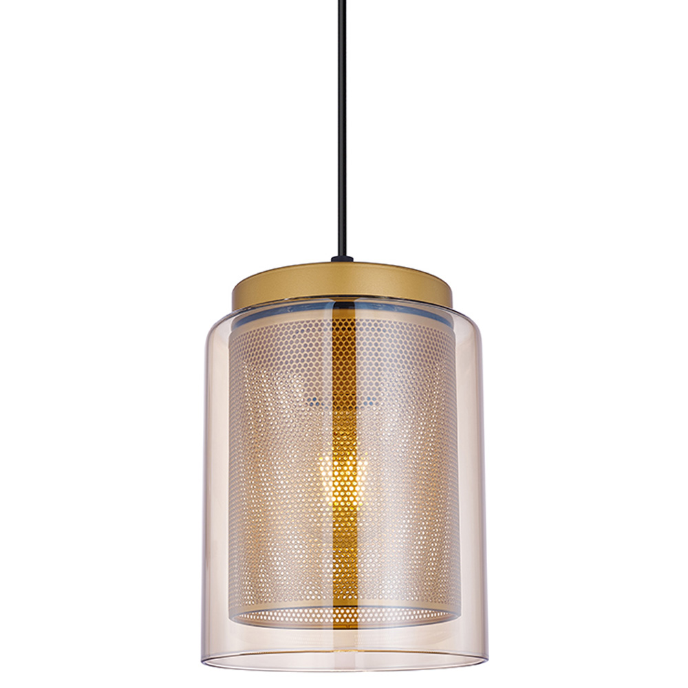 

Подвесной светильник с сетчатым металлическим плафоном цилиндрической формы золотой Metal Mesh