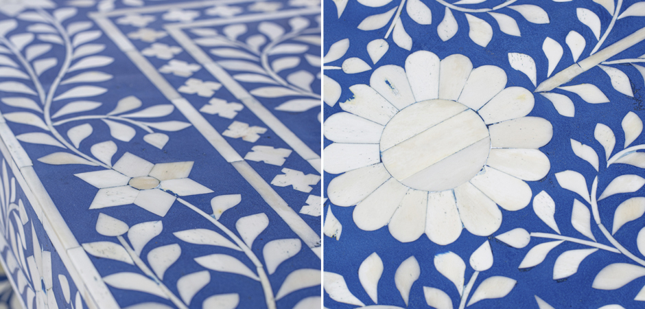 Стол синий отделка кость BONE INLAY dark blue Coffee Table Стол синий отделка кость BONE INLAY dark blue Coffee Table - Loft-Concept