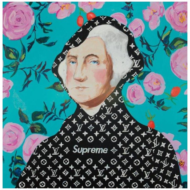 George Washington in Black Supreme with Floral Background    | Loft Concept 