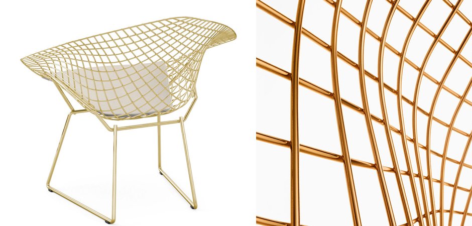 Кресло Bertoia Diamond Chair Gold - фото