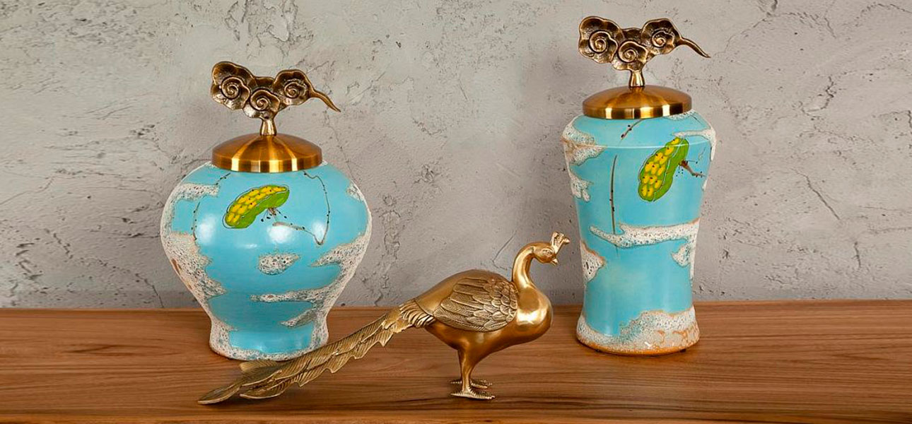 Ваза голубая с орнаментом Nara  - фото