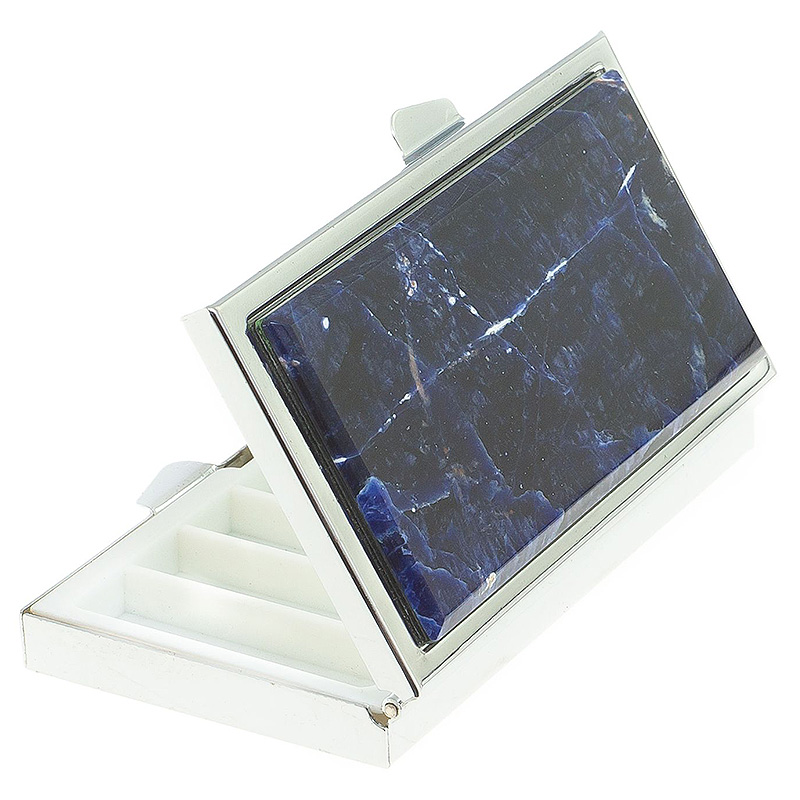 

Таблетница карманная прямоугольная на 7 отделений с зеркалом и накладкой из натурального камня Содалит Silver Stone Pillboxes