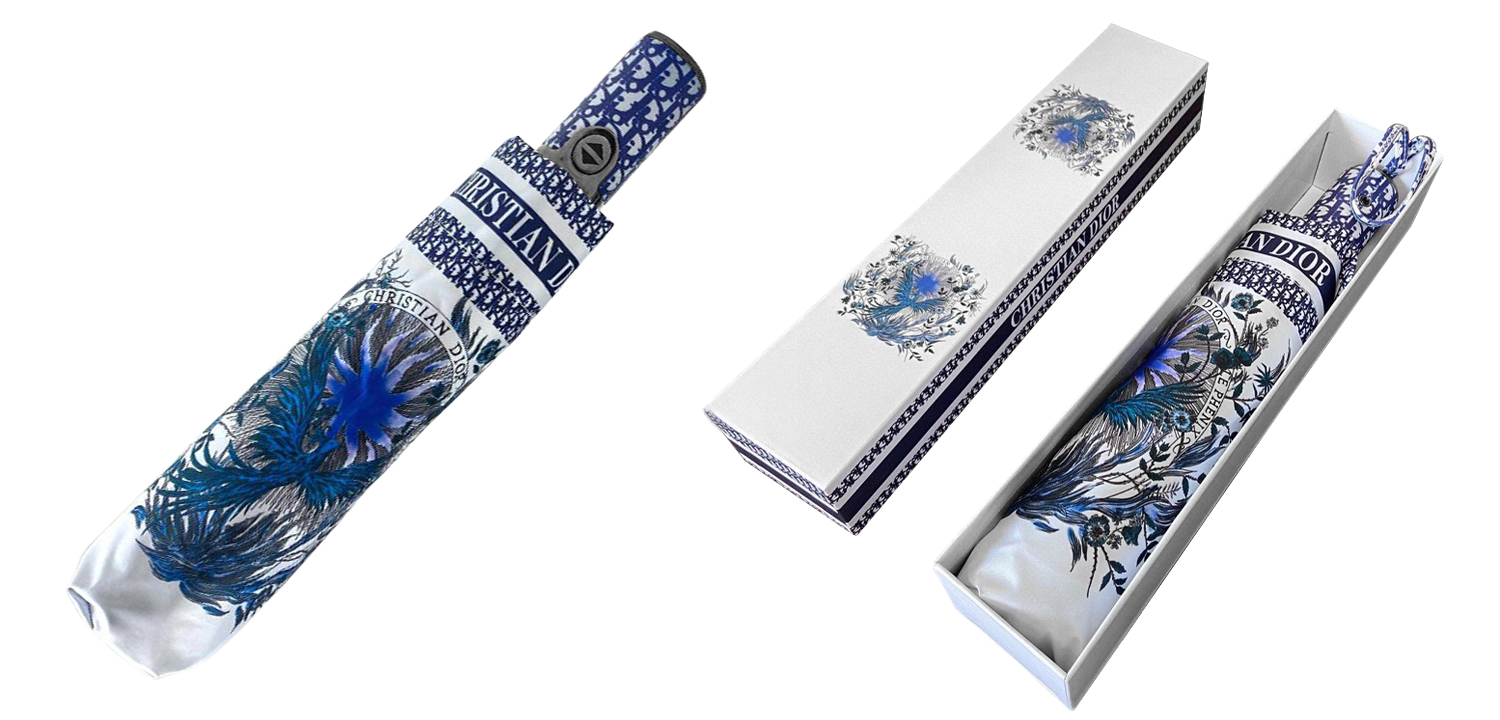 Зонт раскладной CHRISTIAN DIOR дизайн 002 Белый и синий цвет - фото