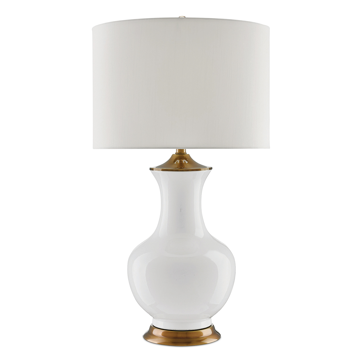 Настольная лампа белого цвета с фарфоровым основанием и латунными акцентами и тканевым абажуром Currey Company 160870₽