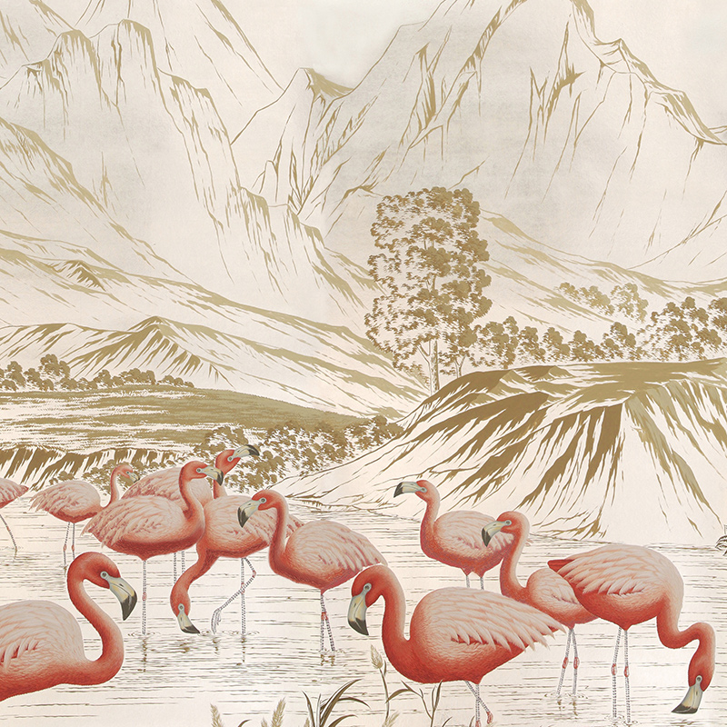    Flamingos Flamingo on Tarnished Silver gilded Xuan paper    | Loft Concept 