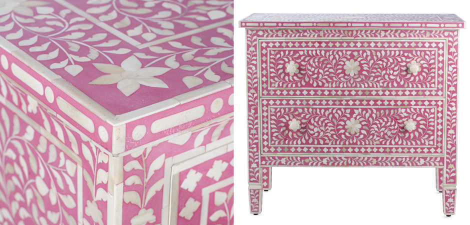 Комод розовый отделка кость BONE INLAY CHEST OF 2 DRAWER Комод розовый отделка кость BONE INLAY CHEST OF 2 DRAWER - Loft-Concept в Москве