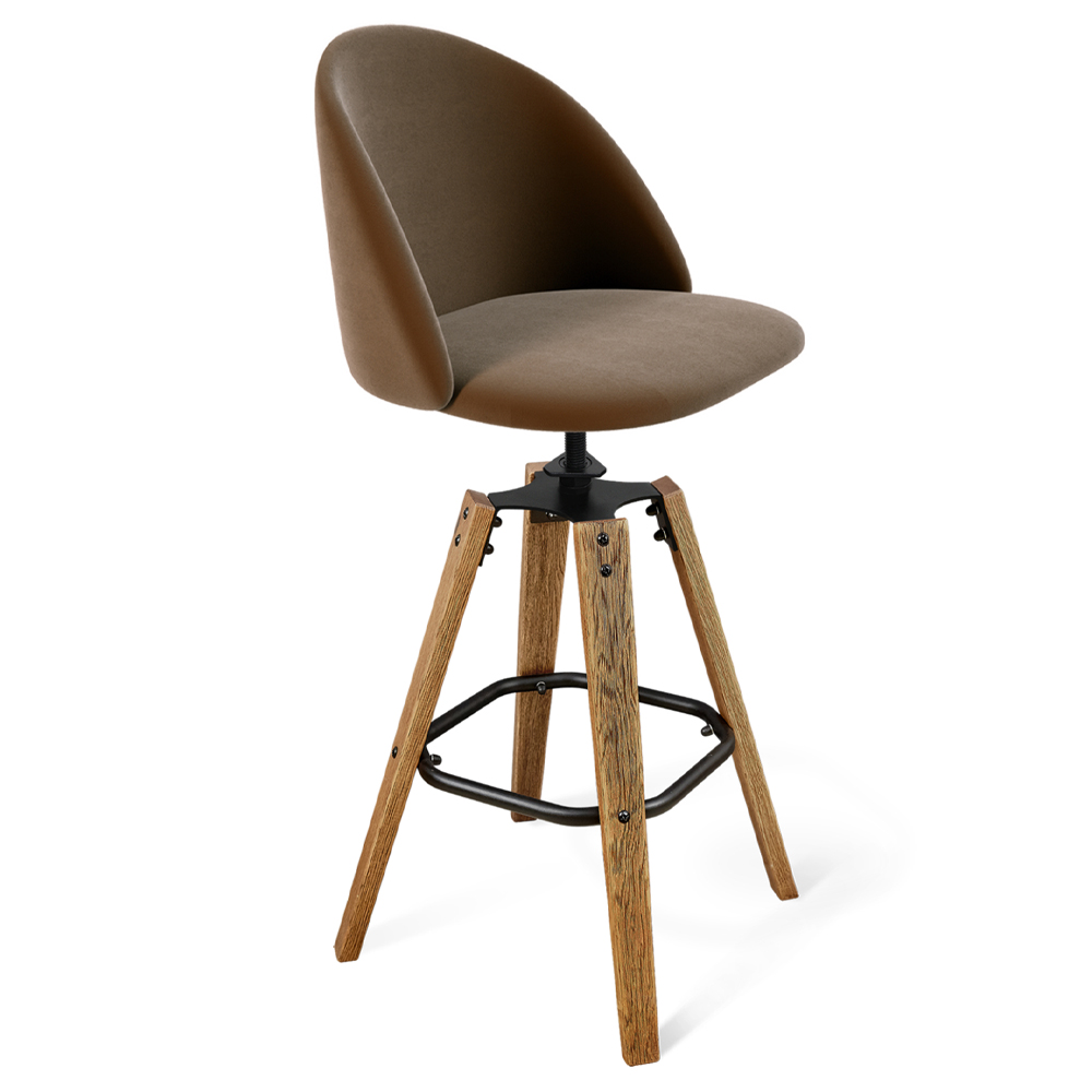 

Барный стул со спинкой и металлической подставкой на 4-х деревянных ножках Коричневый Велюр Vendramin Chair