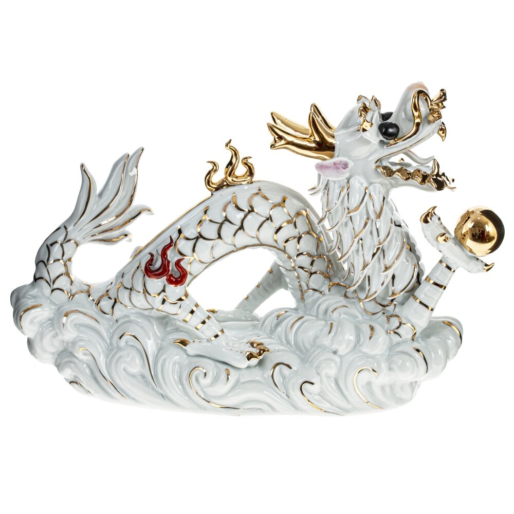

Декоративная фарфоровая статуэтка Китайский дракон Фуцанлун на облаке Белый