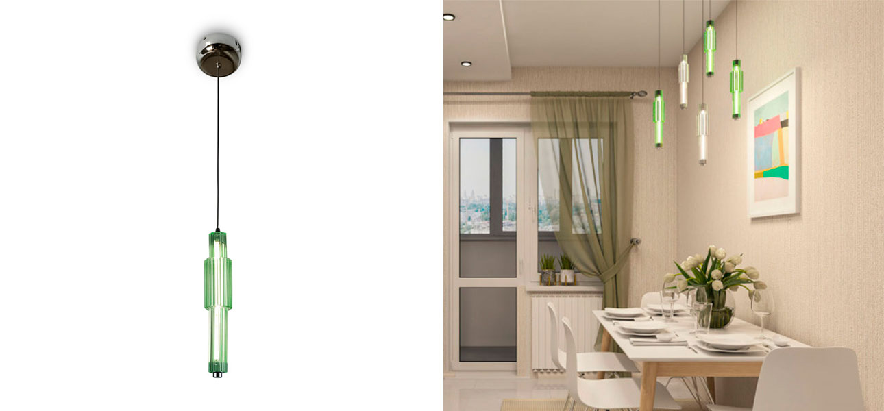 Светильник с вертикальным узким плафоном Fuse Crystal Green - фото