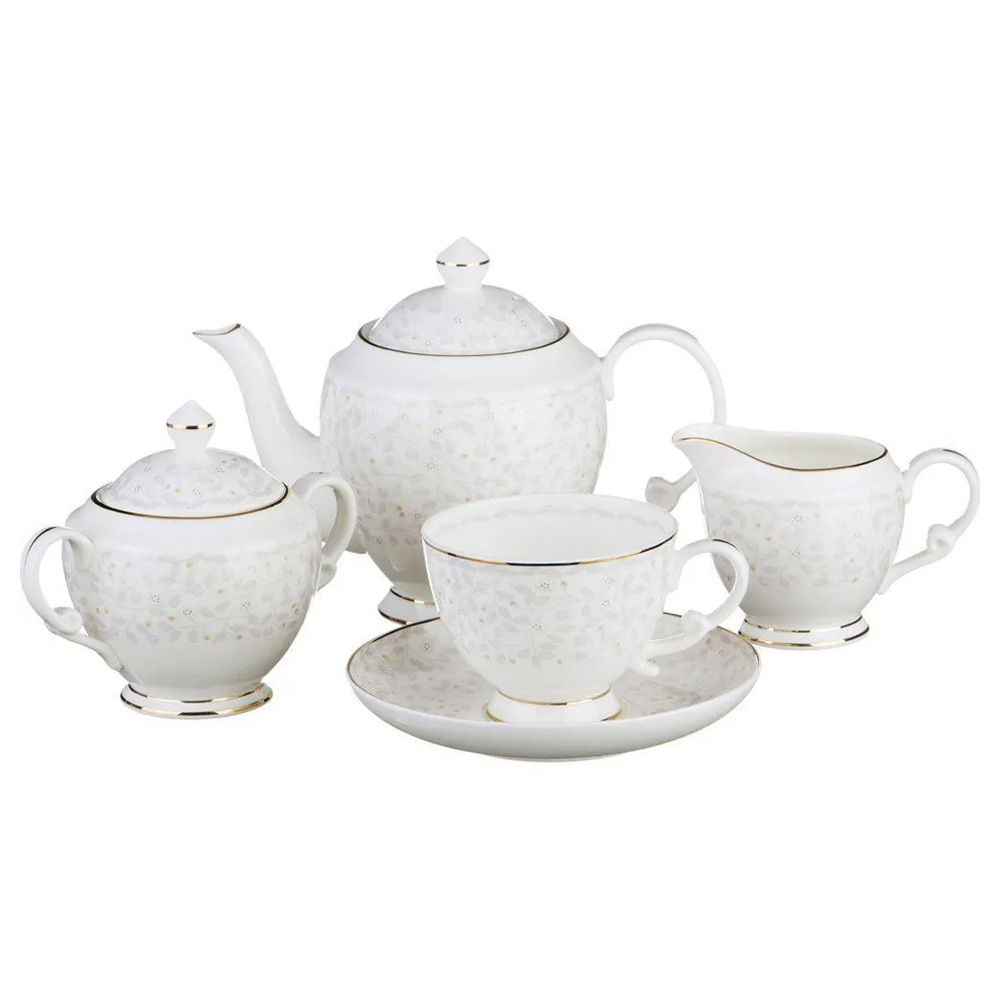 

Чайный сервиз белого цвета из фарфора на 6 персон 15 предметов Floral Charm