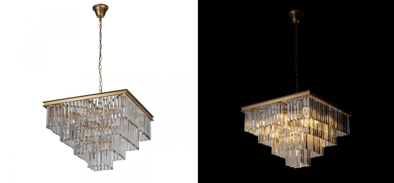 Квадратная Люстра Odeon GOLD iron Four layers Прозрачное Стекло 60х60 - фото №1