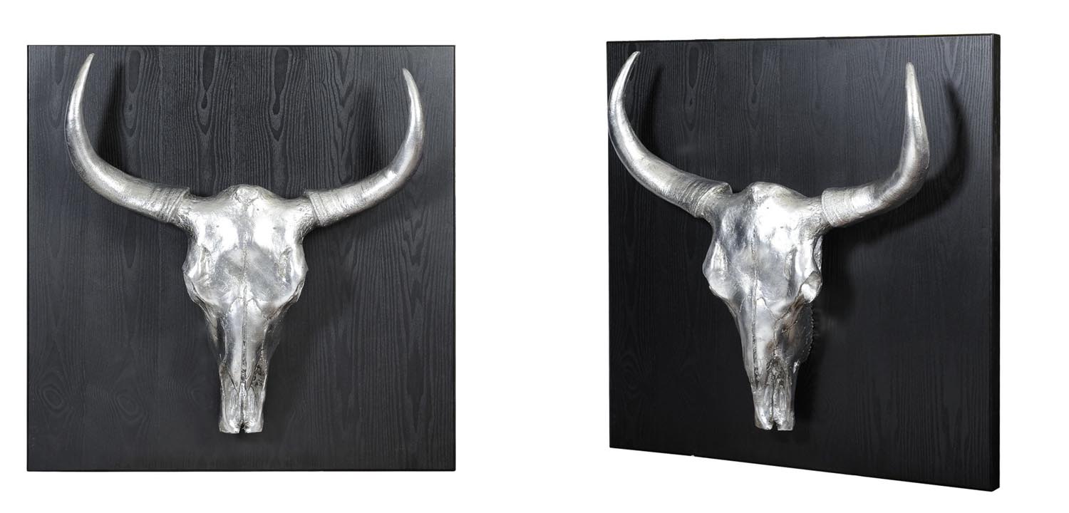 Панно Серебряный Череп с рогами - фото