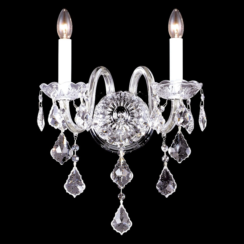 Бра в классическом стиле с 2-мя лампами и хрустальными подвесками Crystal lamps Хром Прозрачное Стекло Бра в классическом стиле с 2-мя лампами и хрустальными подвесками Crystal lamps Хром Прозрачное Стекло в Москве | Loft Concept
