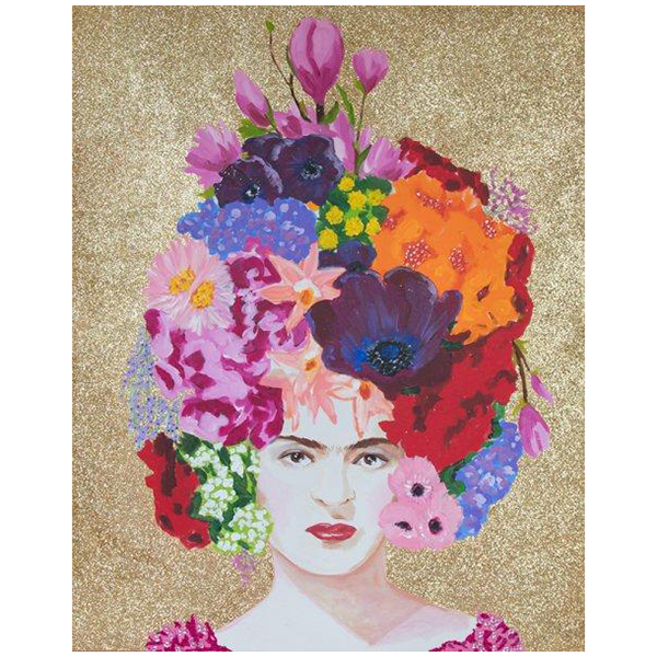  Frida with Flower Bouquet Headdress and Gold Glitter Background    | Loft Concept 