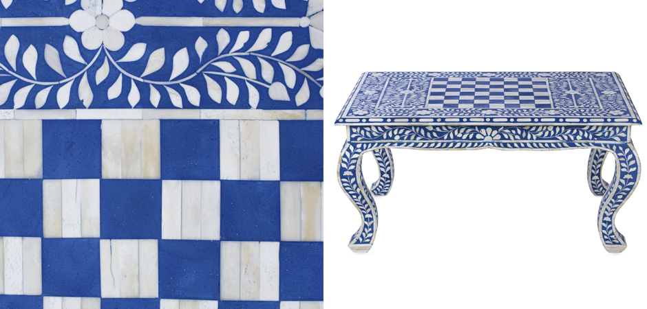 Стол синий отделка кость BLUE BONE INLAY CHESS COFFEE TABLE Стол синий отделка кость BLUE BONE INLAY CHESS COFFEE TABLE - Loft-Concept в Москве