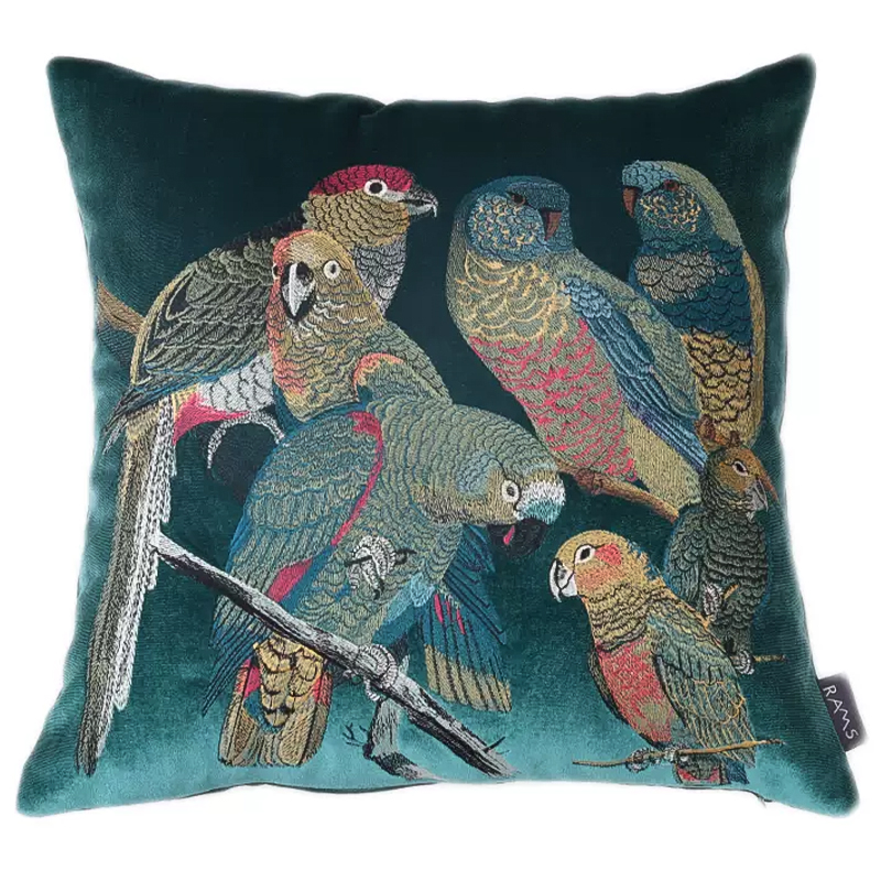     Embroidery Parrots Pillow Green     | Loft Concept 