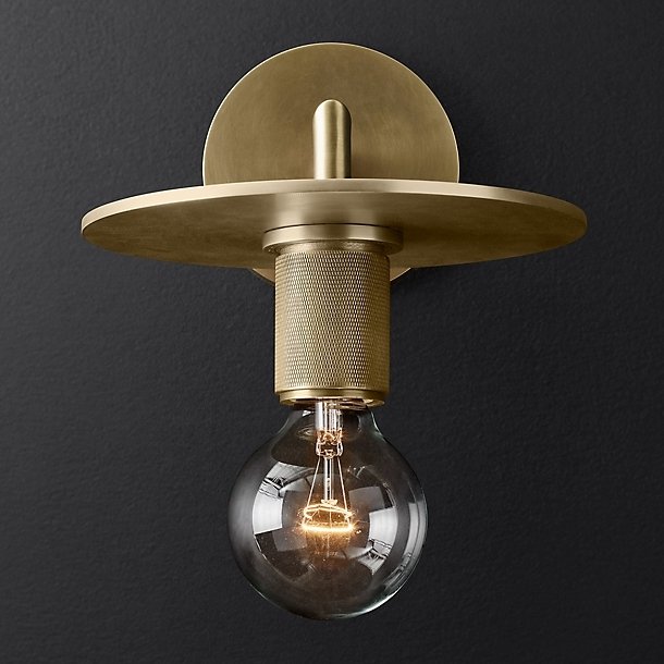  RH Utilitaire Knurled Disk Shade Sconce Brass    | Loft Concept 