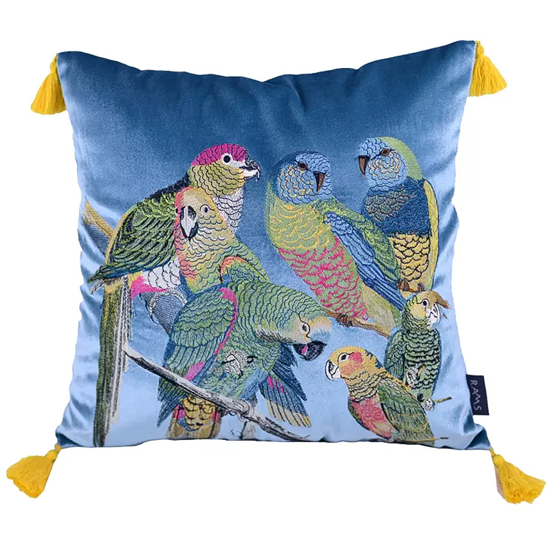

Декоративная подушка с вышивкой Embroidery Parrots Pillow Blue