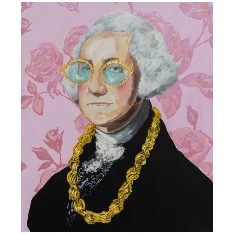  George Washington with Donkey Rope and Pink Floral Background    | Loft Concept 
