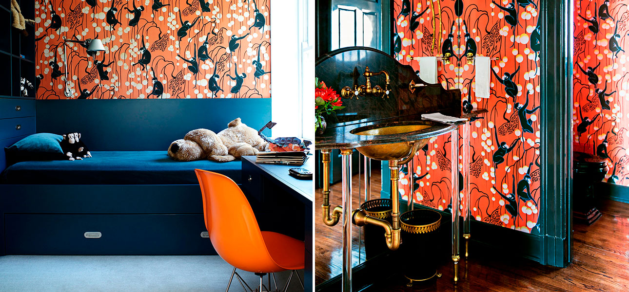 Обои ручная роспись Deco Monkeys Terracotta on dyed paper - фото