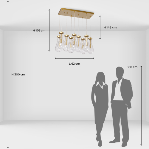 Люстра с 9-ю прозрачными стеклянными плафонами в форме капли Lucid Rain  в Москве