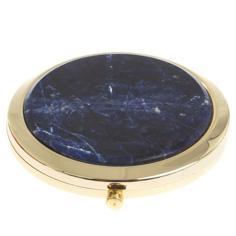 

Зеркало карманное круглое двухстороннее из натурального камня Содалит в подарочной упаковке Gold Stone Mirrors