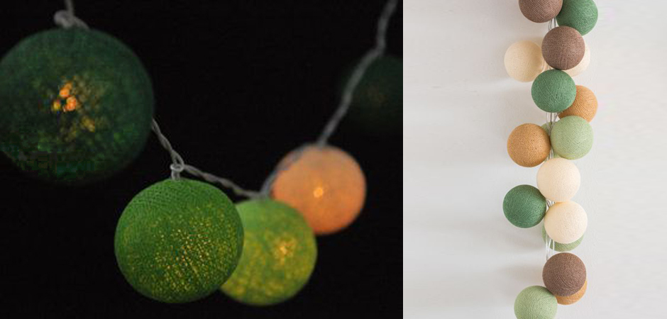 Гирлянда хлопковые фонарики Сotton Ball Forest Green - Loft-Concept в Москве