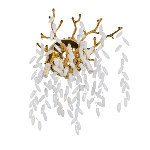 Бра золотого цвета с ветвями и белыми овальными стеклянными подвесками Droplet Chandelier Золотой Прозрачный Белый в Москве | Loft Concept 