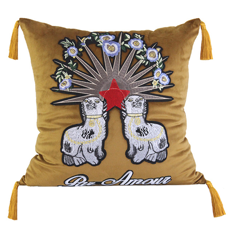 Декоративная подушка с вышивкой Стиль Gucci Two Dogs Cushion