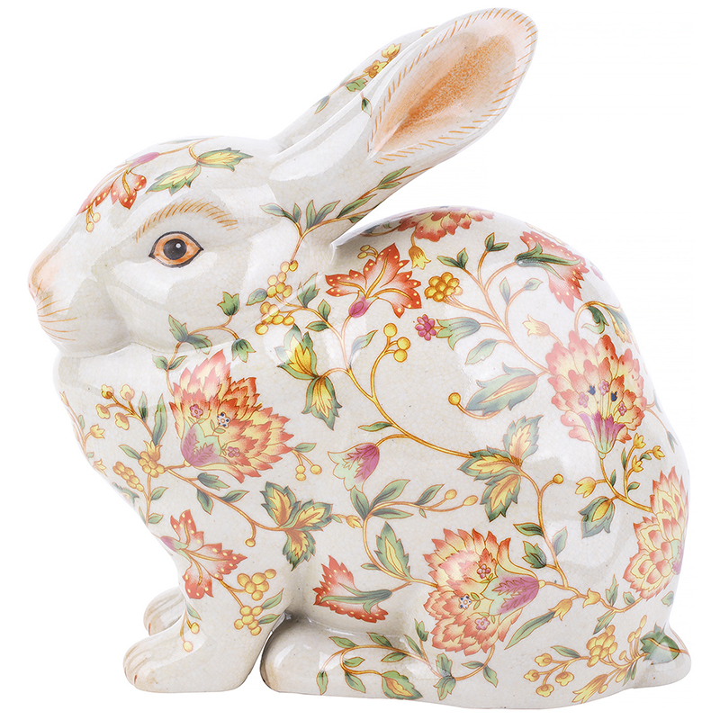 Декоративная статуэтка Porcelain Hare Statuette Белый Мульти Оранжевый Зеленый в Москве | Loft Concept 