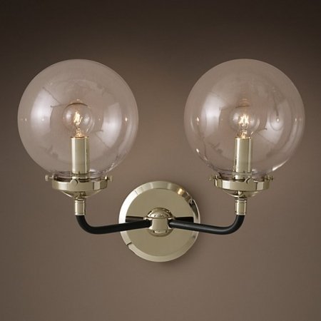  Bistro Globe Clear Glass Double Sconce Nickel    | Loft Concept 