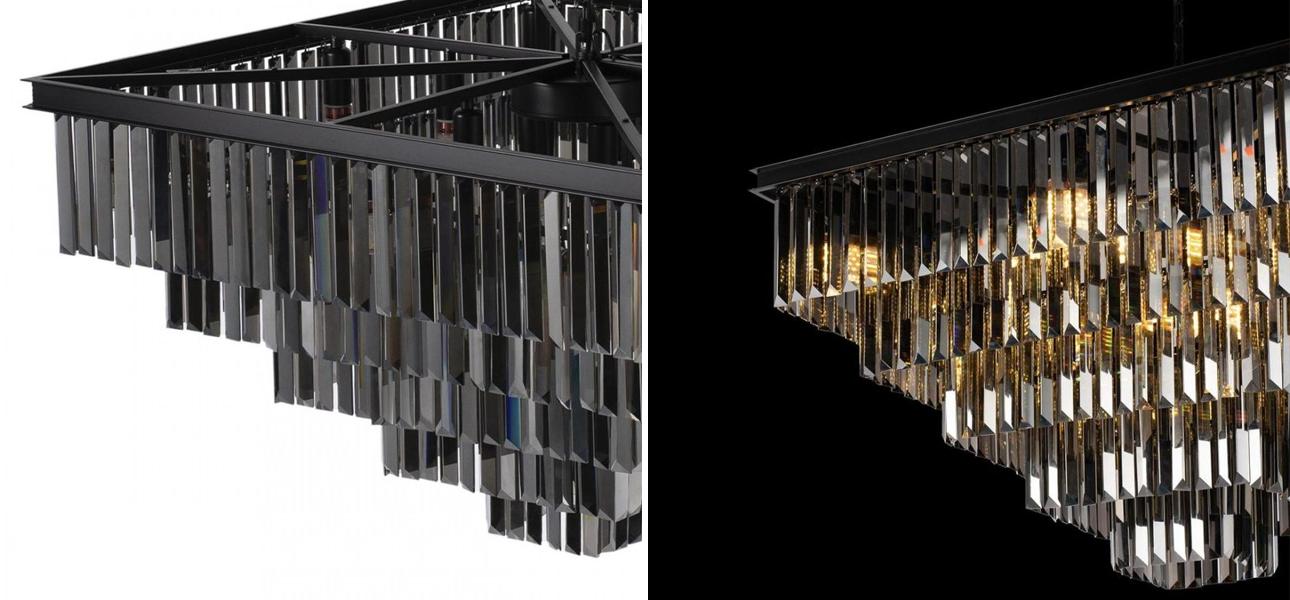 Квадратная Люстра RH 1920s Odeon Black iron Five layers Серое Стекло 80х80 - фото №1