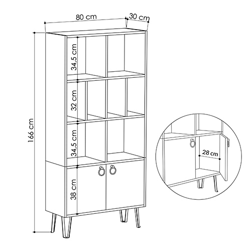 Стеллаж прямой цвета древесины с полками и 2-мя белыми дверцами BENE BOOKCASE OAK в Москве