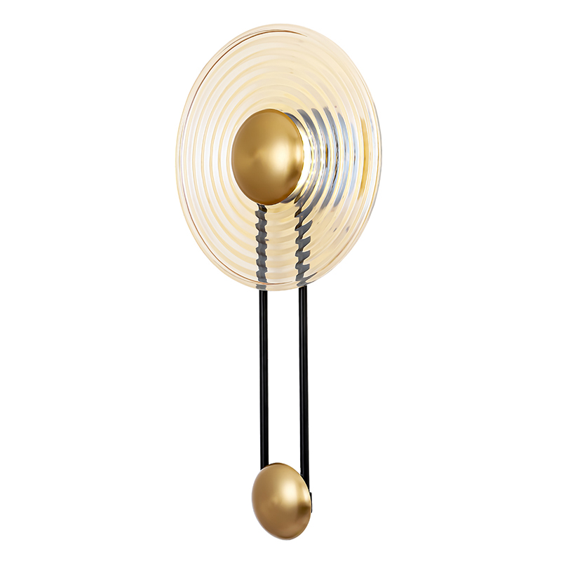 Бра с круглым рифленым плафоном янтарного цвета Savio Glass Disc Light Латунь Черный Янтарный Бра с круглым рифленым плафоном янтарного цвета Savio Glass Disc Light Латунь Черный Янтарный в Москве | Loft Concept