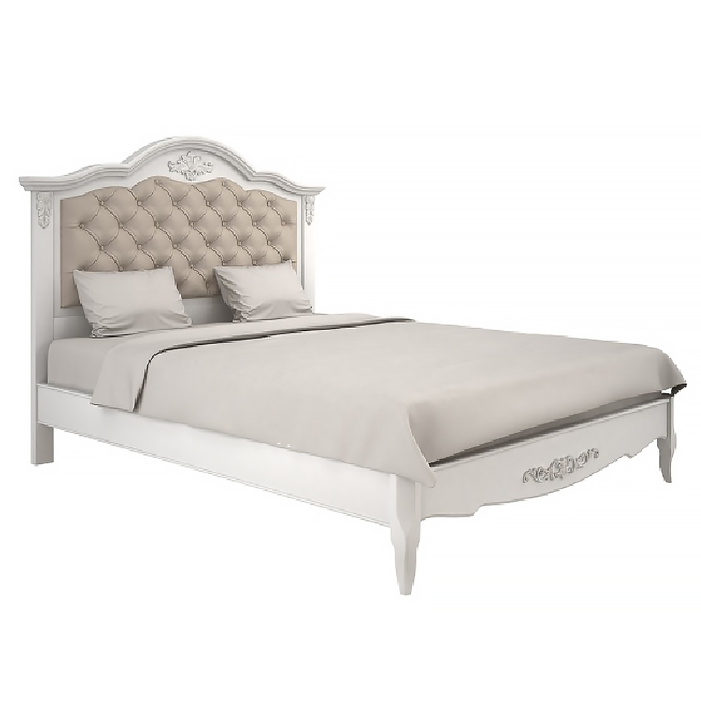 

Кровать белая из массива бука с основанием и мягким изголовьем в стиле прованс White Provence