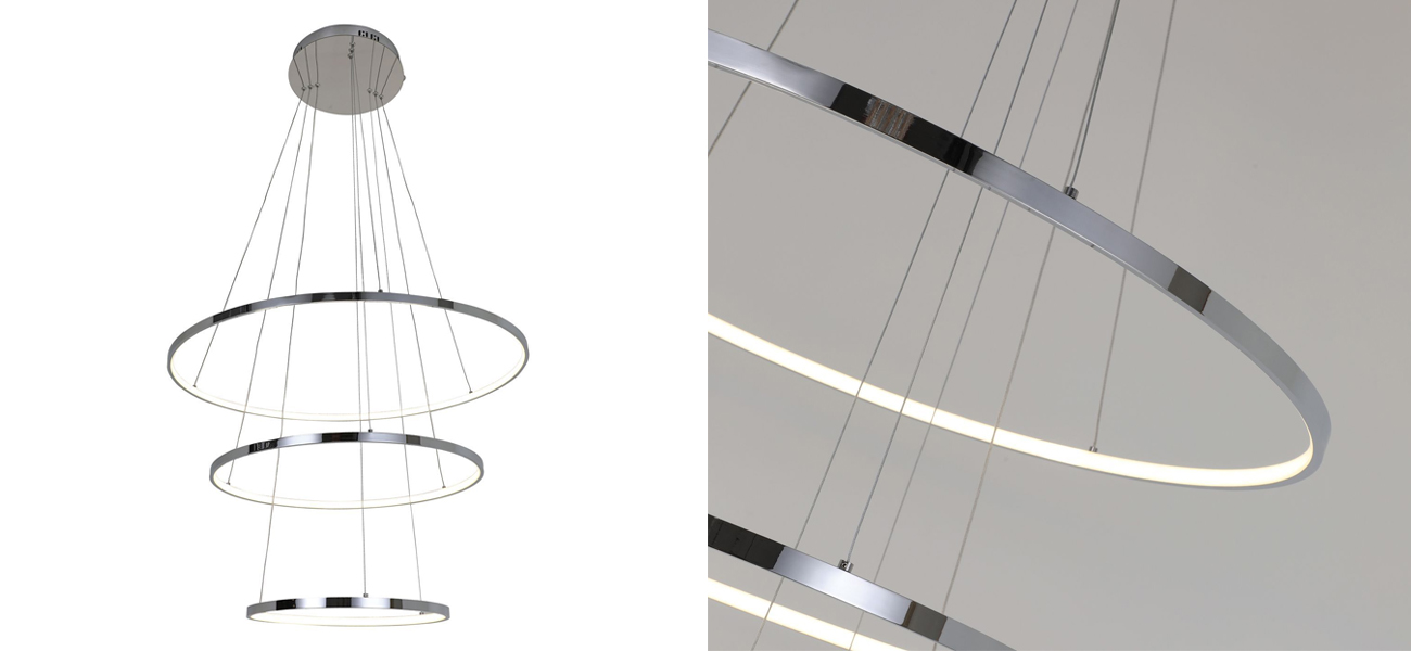 Кольцевая люстра цвета хром из трех колец - фото