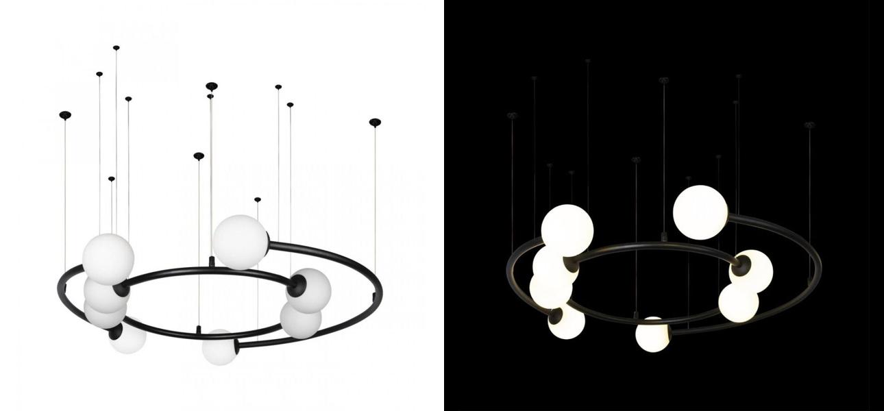 Дизайнерская Модульная Люстра PLANETARY two rings Black 80 см - фото №1
