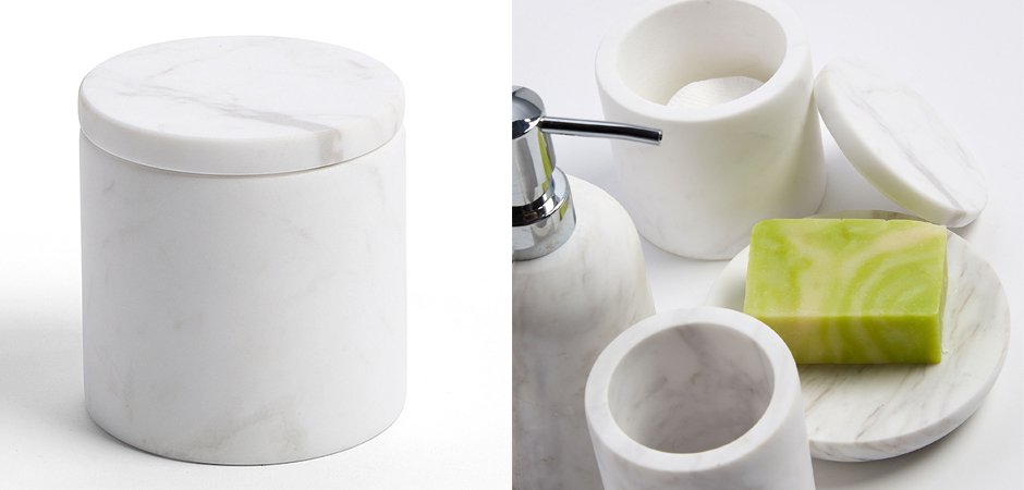 Набор аксессуаров для ванной из белого мрамора 4 предмета - фото
